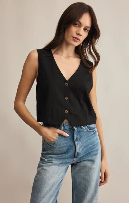 Marta Linen Vest - Black