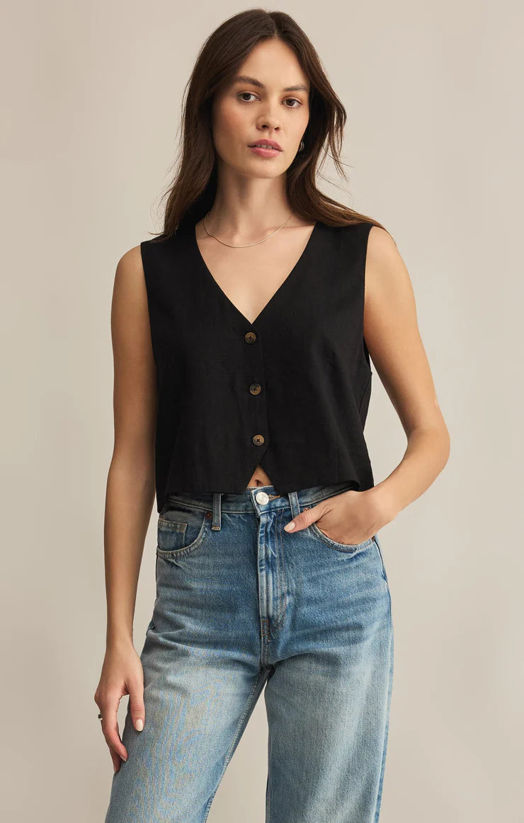 Marta Linen Vest - Black