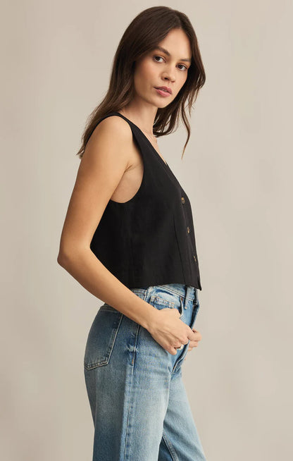 Marta Linen Vest - Black