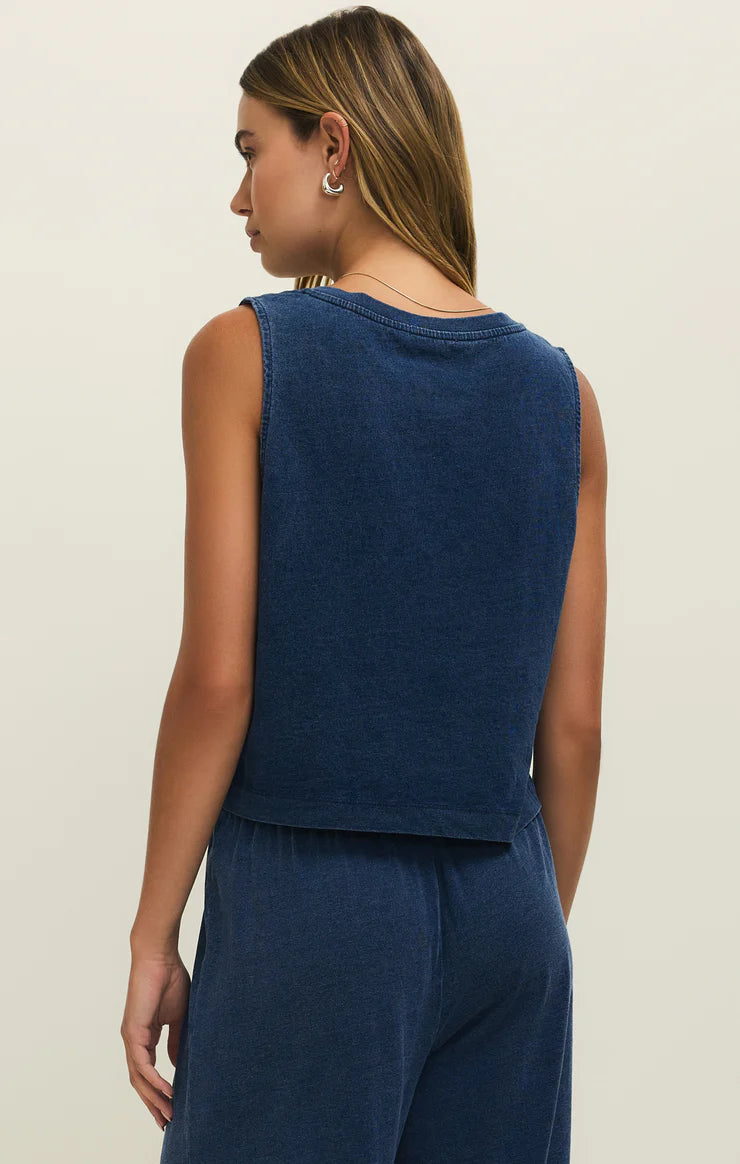 Sloane V-Neck Denim Tank - Indigo