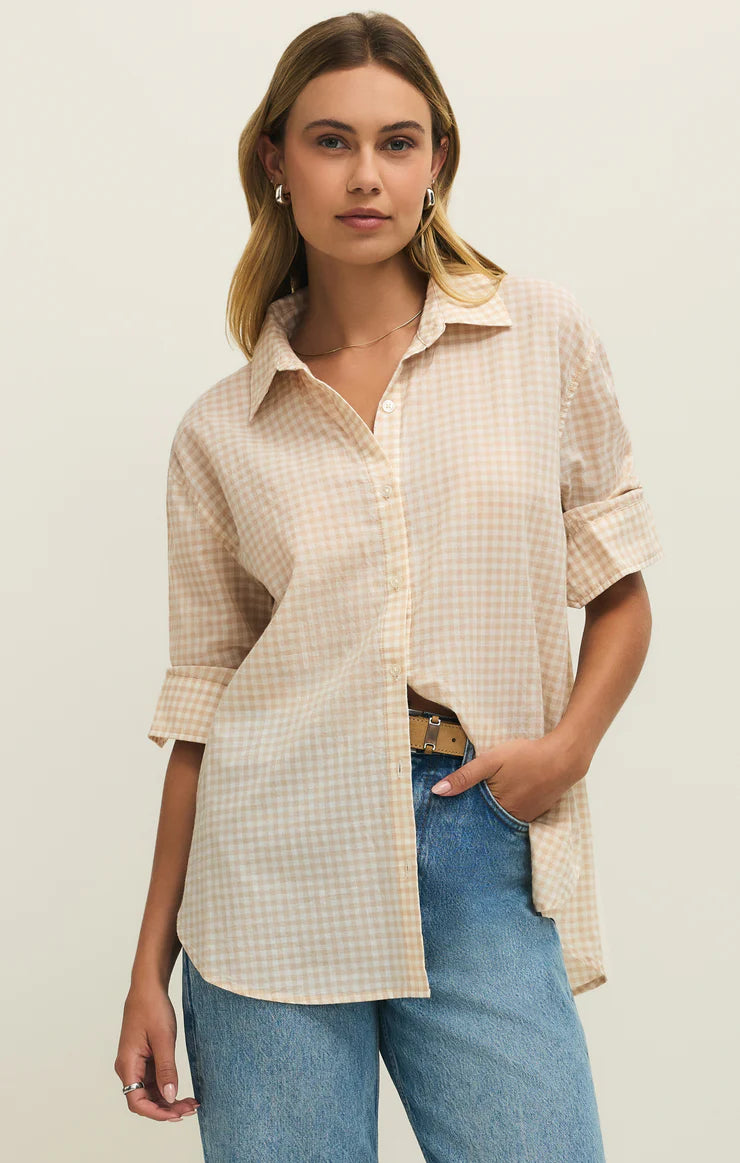 Seaport Gingham Button Up Top - Parchment