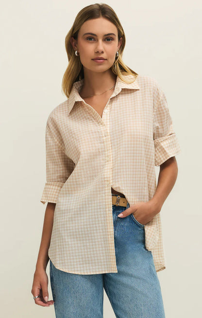 Seaport Gingham Button Up Top - Parchment