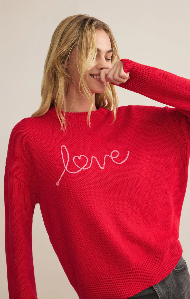 Love Notes Boyfriend Sweater - Cherry