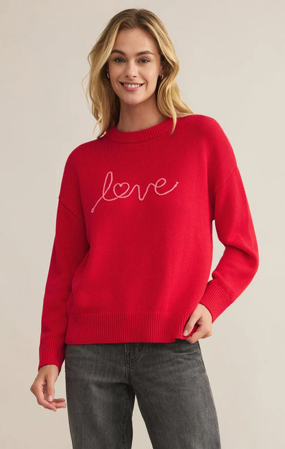 Love Notes Boyfriend Sweater - Cherry