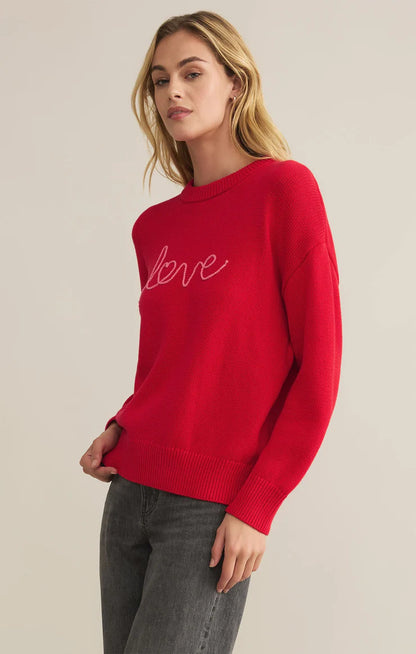 Love Notes Boyfriend Sweater - Cherry