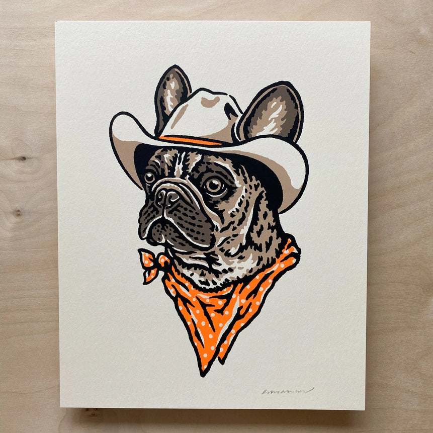 Frenchie Hearts - Signed 10x8in Silkscreen Print On Recycled Paper