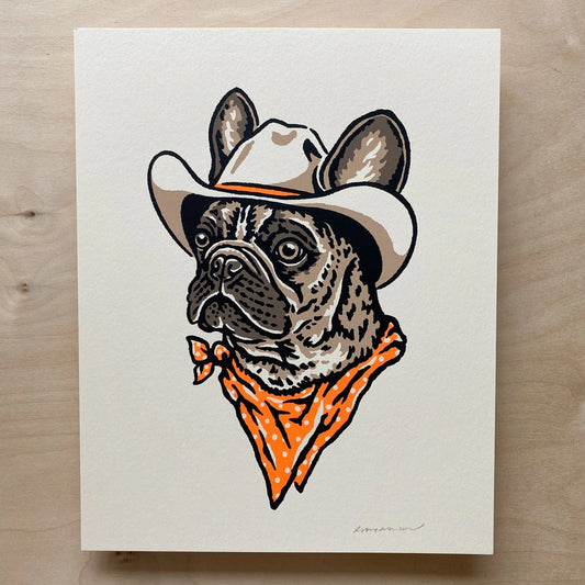 Frenchie Hearts - Signed 10x8in Silkscreen Print On Recycled Paper