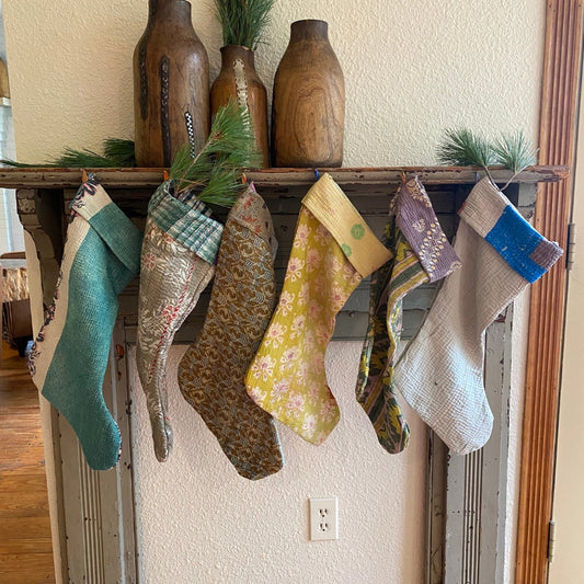 Kantha Holiday Christmas Stocking