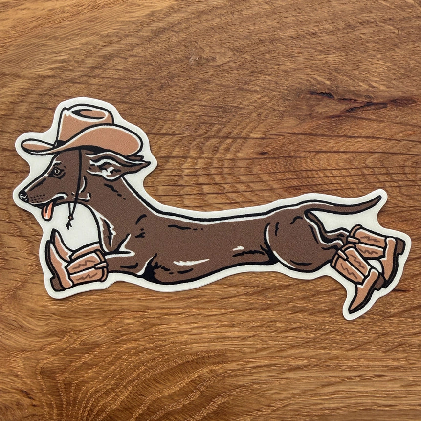 Weenie Ruff Rider - Vinyl Cowboy Dog Sticker 4"