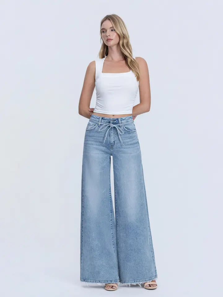 Super High Rise Drawstring Waist Palazzo Jean - Jollify