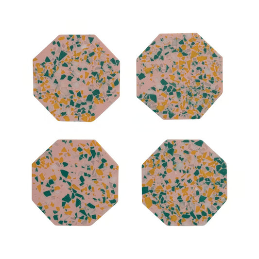 S/4 4"L x 4"W Octagon Resin Coasters - Pink/Yellow/Green