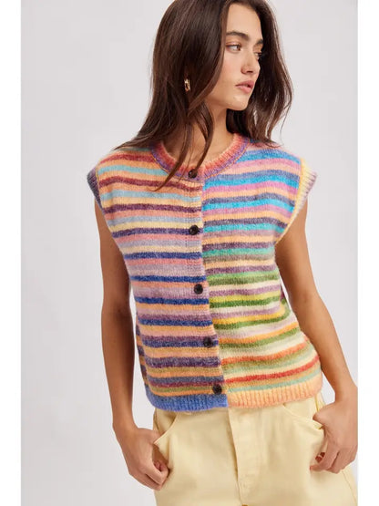 Rainbow Stripe Sweater Vest - Sky/Purple