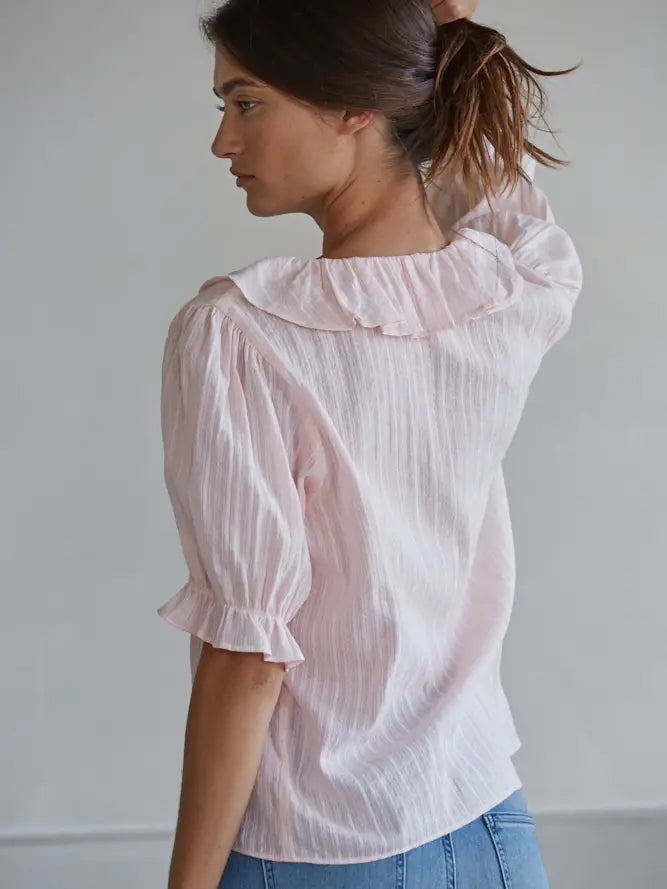 Ruffle V-Neck Top - Baby Pink