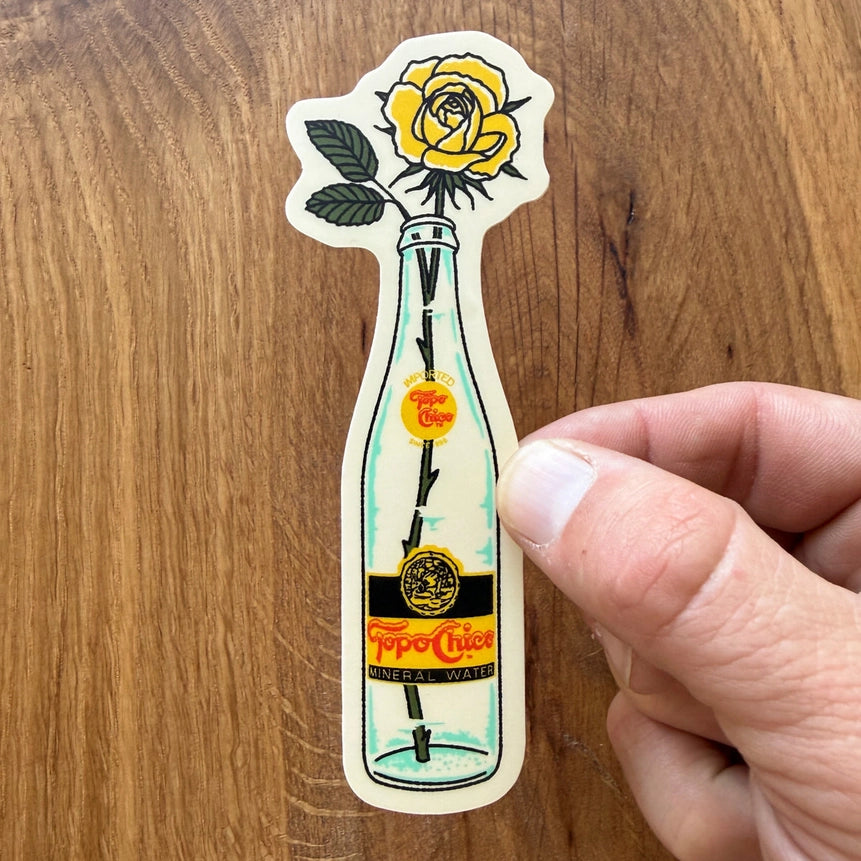 Yellow Rose Bottle Vinyl Sticker 4"