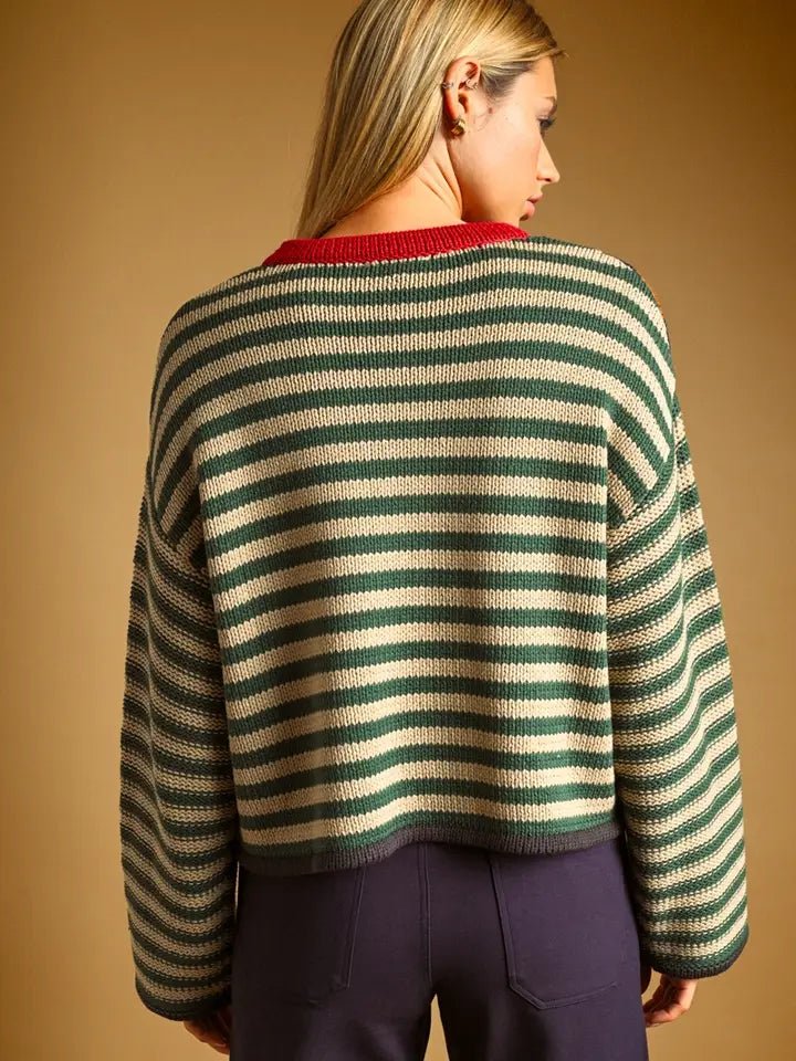 Stripe Multi Color Knit L/S Top -  Brown/Navy