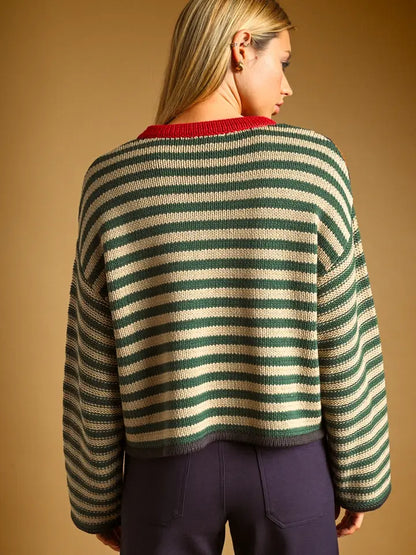 Stripe Multi Color Knit L/S Top -  Brown/Navy