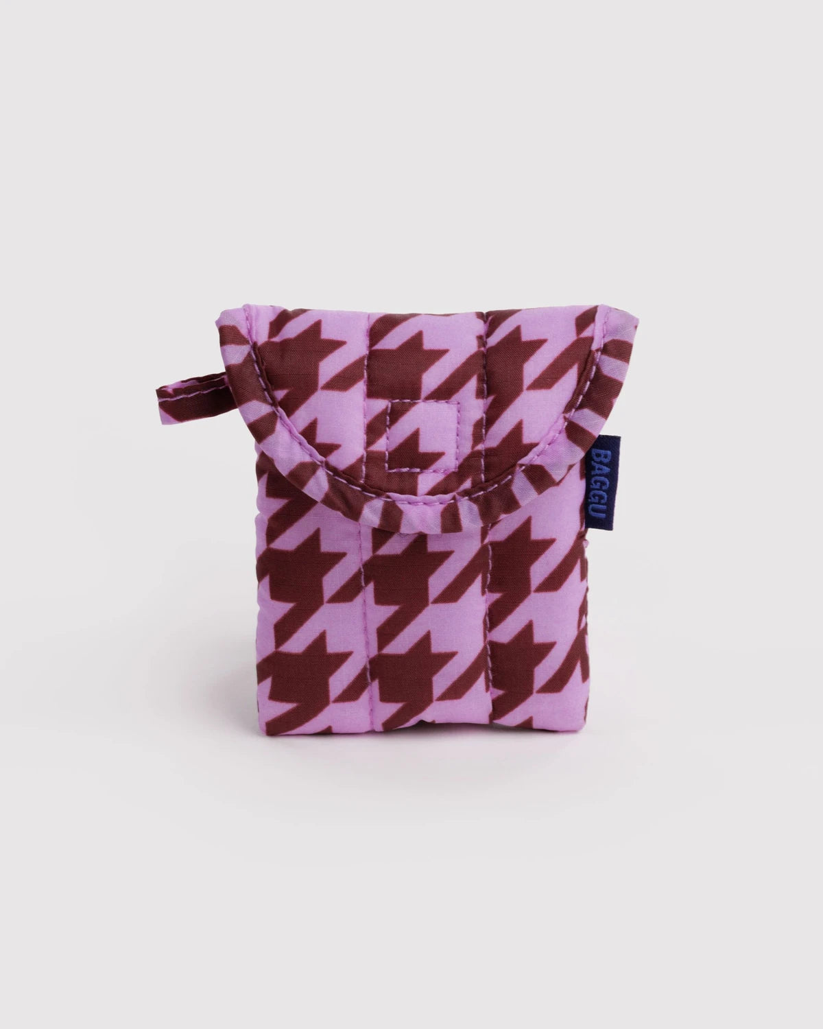 Puffy Earbuds Case - Pink Houndstooth