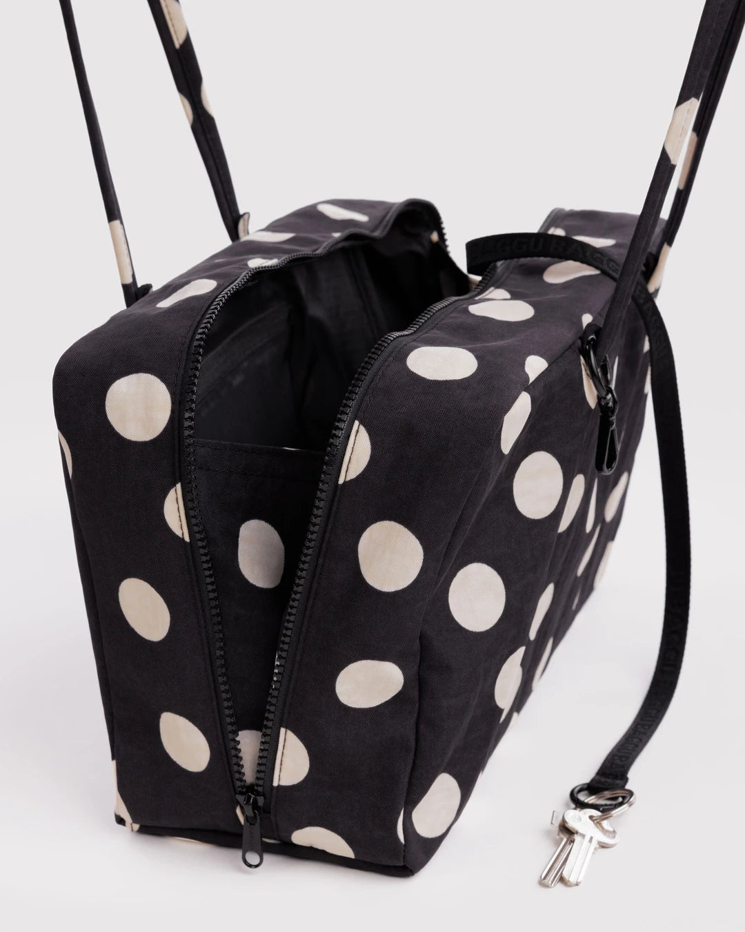 Medium Nylon Bowler Bag - Black & Cream Polka Dot