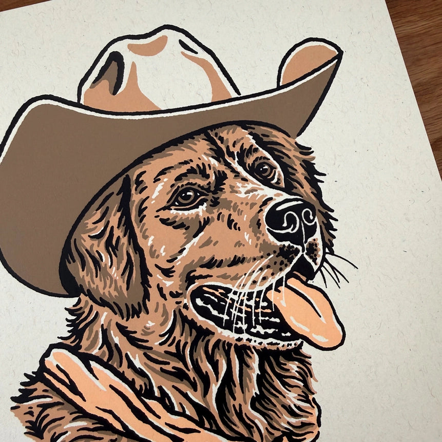 Golden Retriever Cowdog -Signed 8x10in Silkscreen Print
