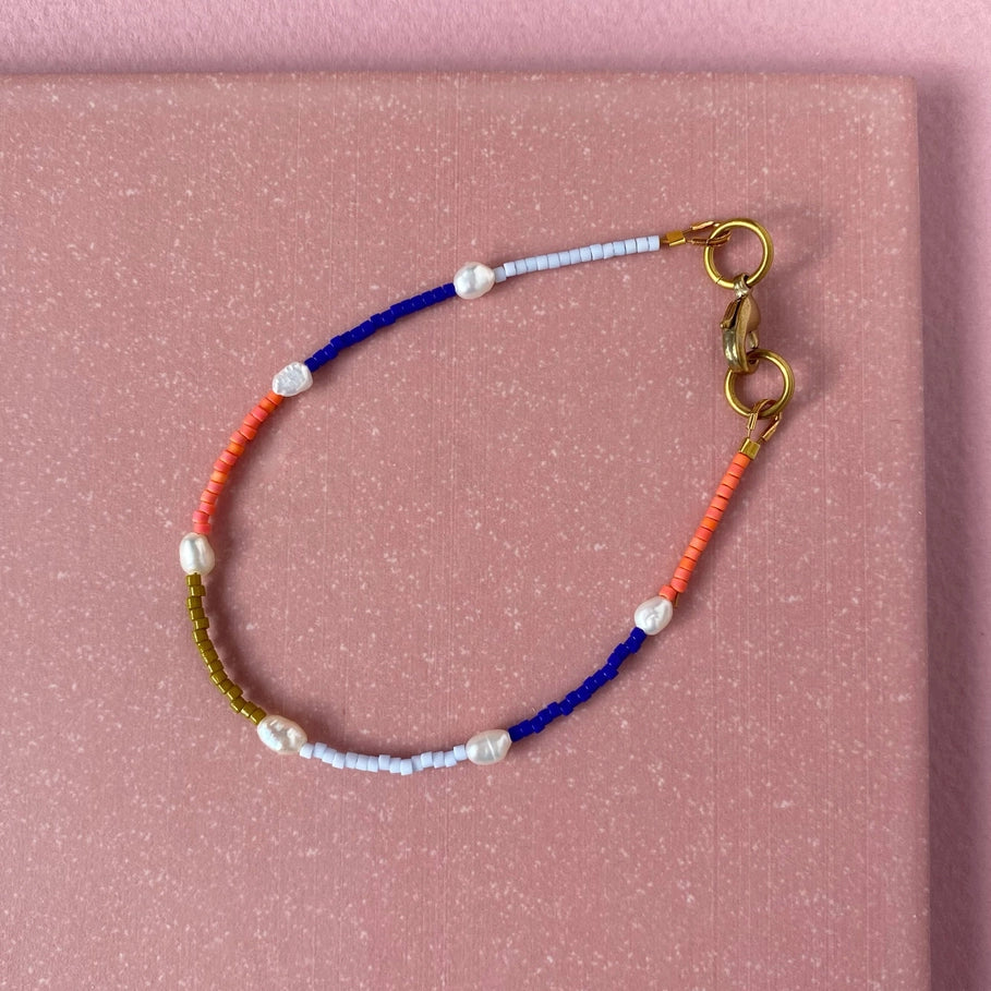 Node Bracelet - Cobalt Blue and Coral
