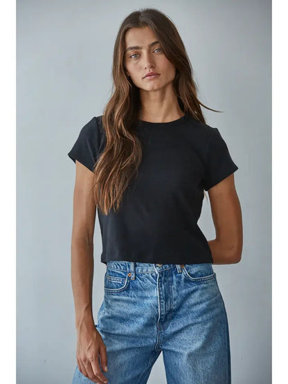 Cotton S/S Crop Tee - Black