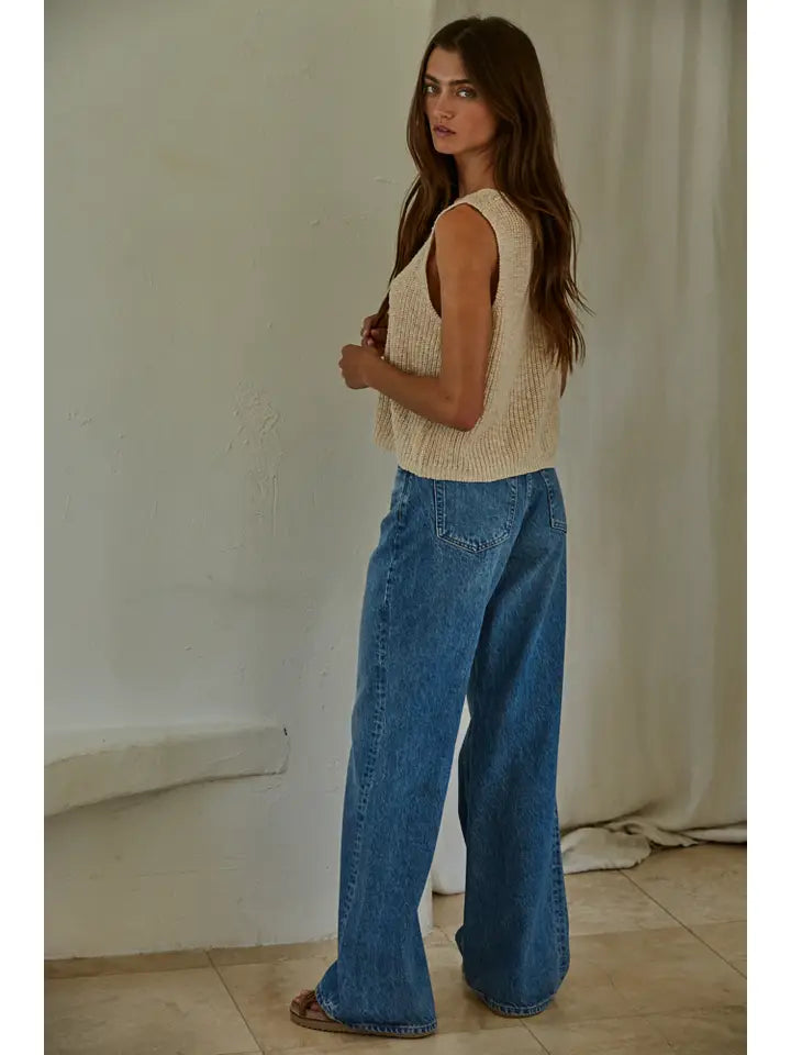 Knit Sweater Vest Top - Sand