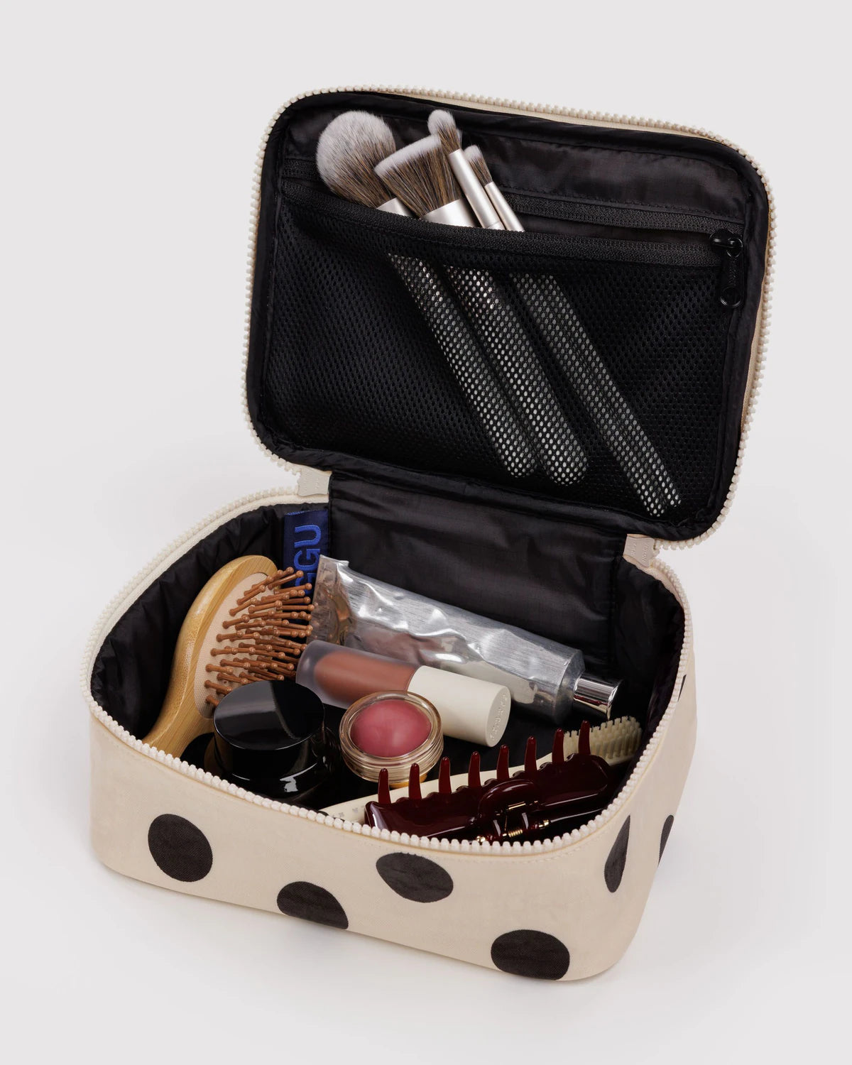 Small Cosmetic Case - Cream & Black Polka Dot