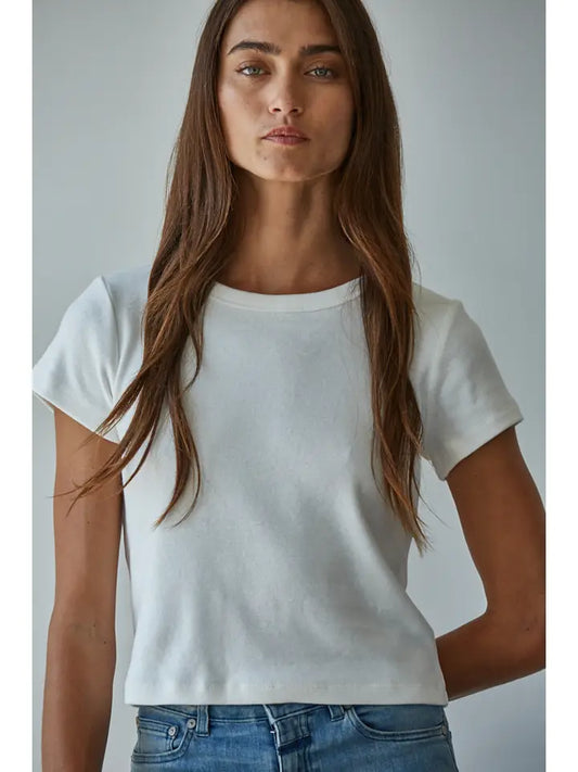 Cotton S/S Crop Tee - Off White