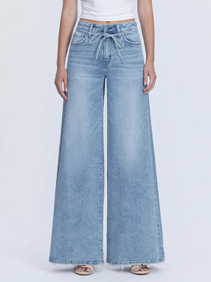 Super High Rise Drawstring Waist Palazzo Jean - Jollify