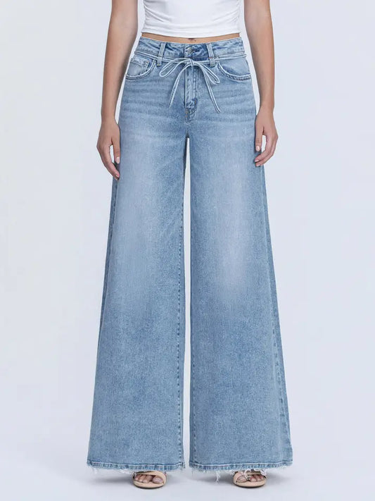 Super High Rise Drawstring Waist Palazzo Jean - Jollify