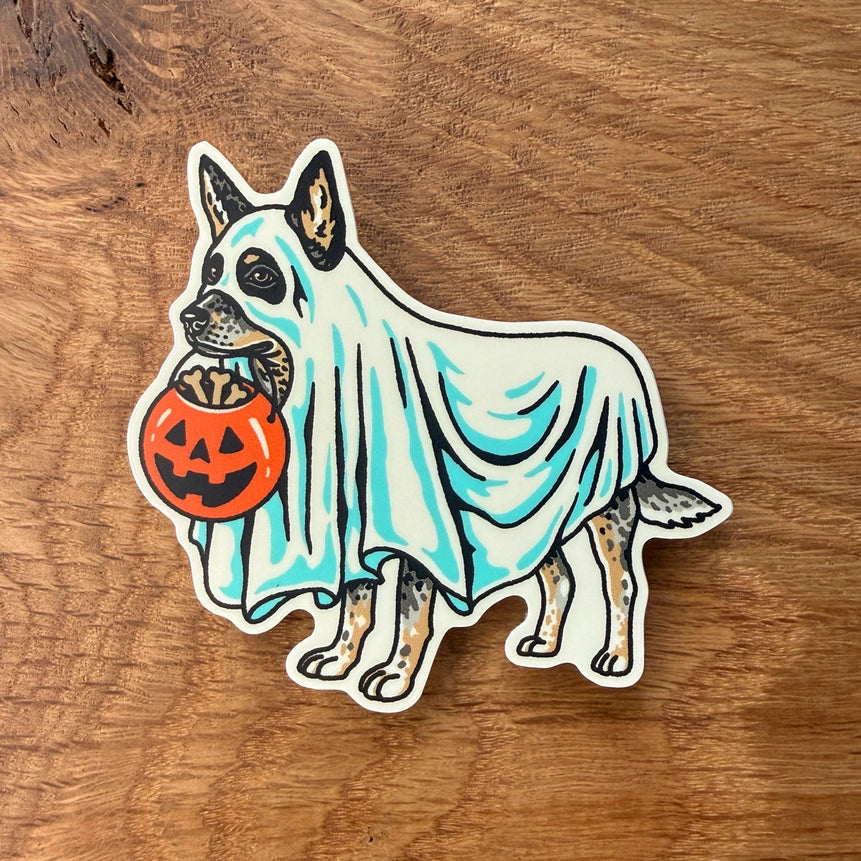 Ghost Blue Heeler - Vinyl Halloween Dog Sticker 3"