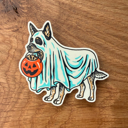 Ghost Blue Heeler - Vinyl Halloween Dog Sticker 3"