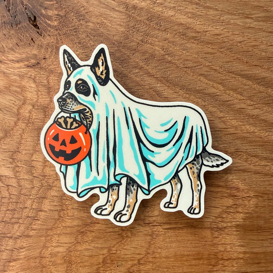 Ghost Blue Heeler - Vinyl Halloween Dog Sticker 3"