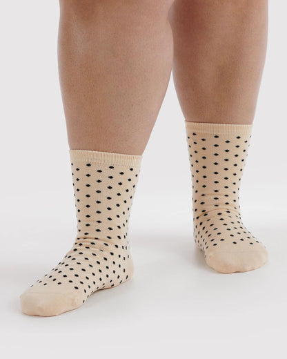 Crew Sock - Micro Cream & Black Polka Dot