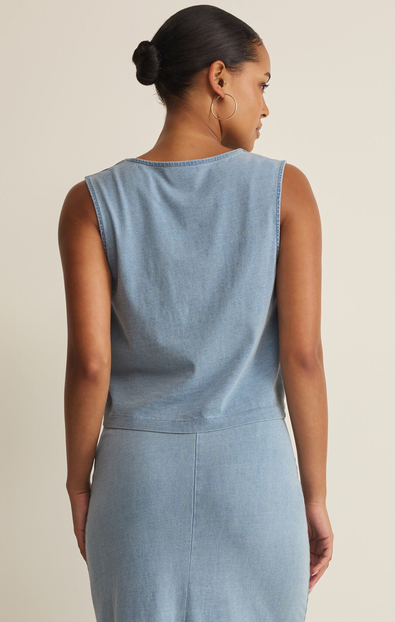 Noelle Jersey Denim Top - Ocean Air Indigo