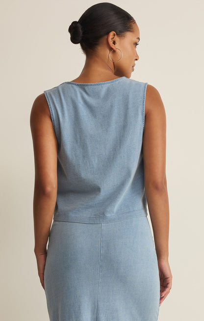 Noelle Jersey Denim Top - Ocean Air Indigo