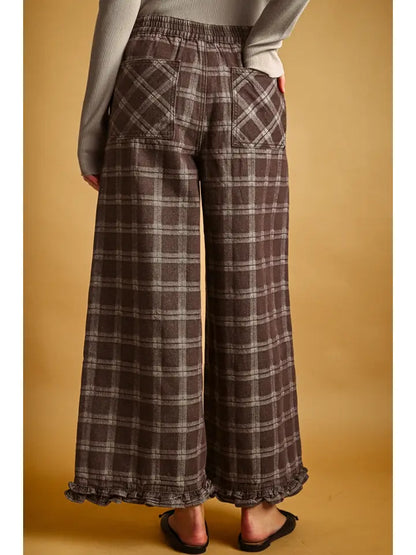 Plaid Ruffle Pants - Chocolate
