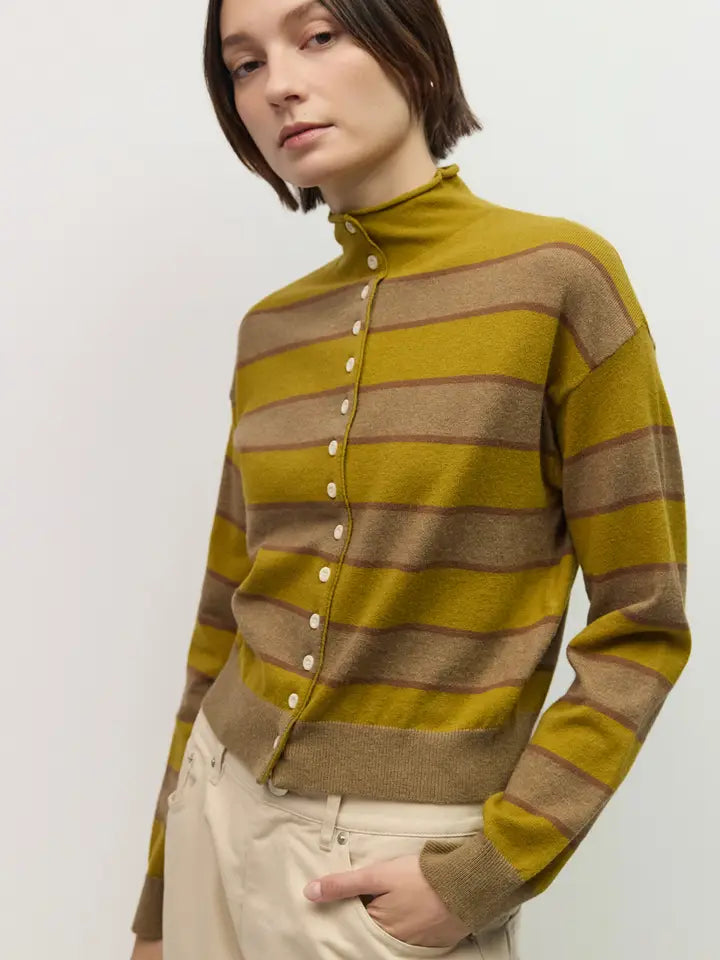 The Claude Cardigan - Chartreuse/Taupe/Brown