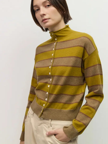 The Claude Cardigan - Chartreuse/Taupe/Brown