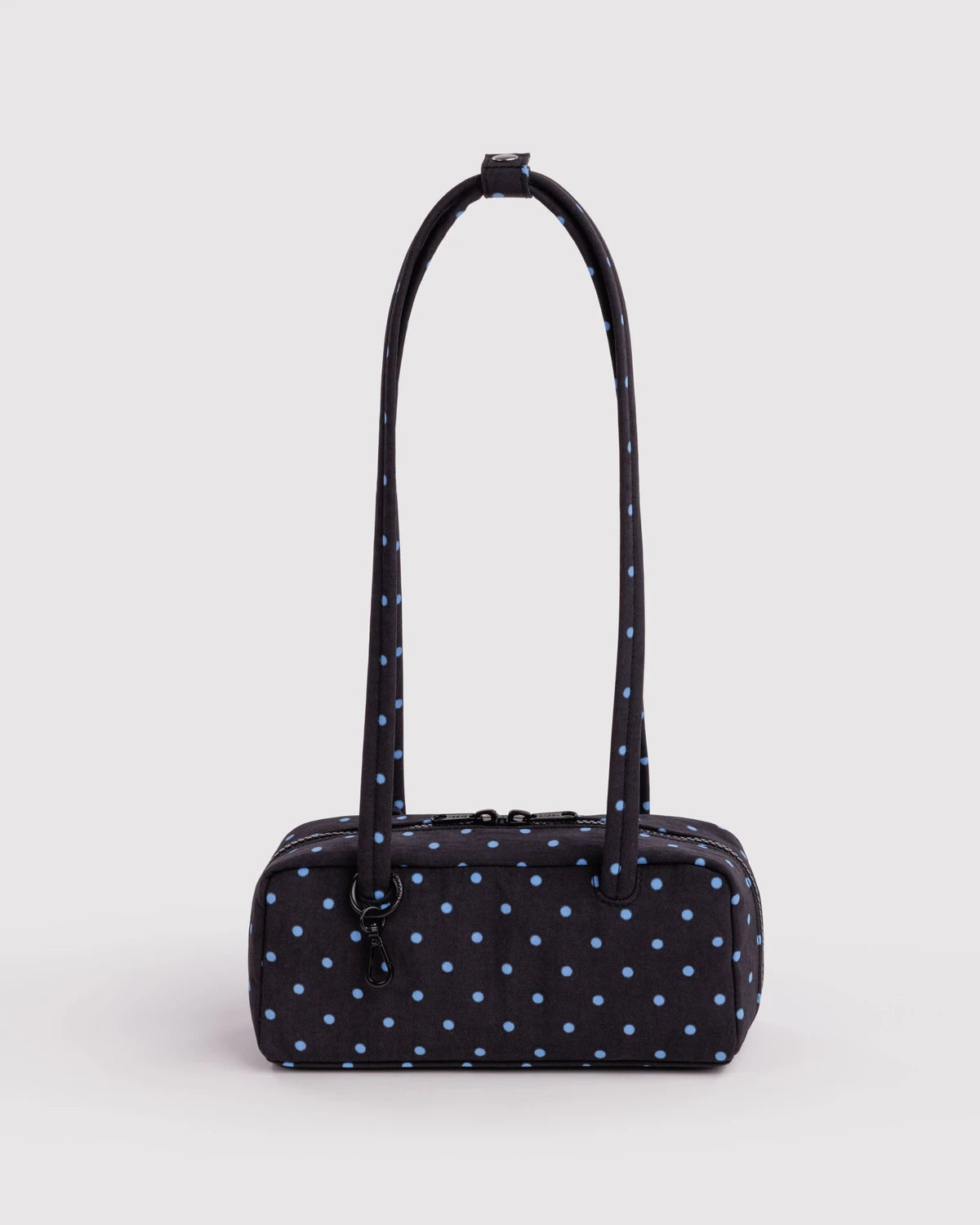 Small Nylon Bowler Bag - Black & Sky Blue Micro Dot