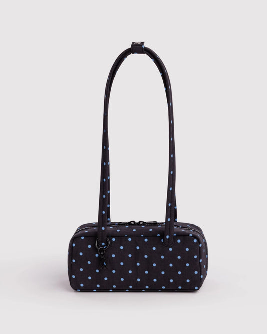 Small Nylon Bowler Bag - Black & Sky Blue Micro Dot