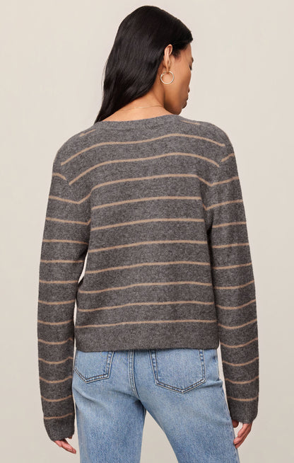 Medina Stripe Cardigan - Charcoal Heather