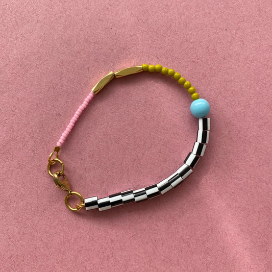 Colourful Beaded Dot Bracelet - Chartreuse and Pink