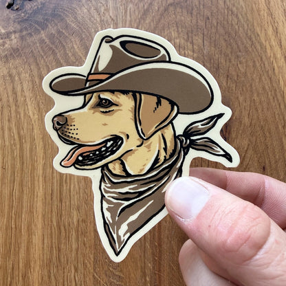 Golden Lab Cowdog - Vinyl Cowboy Dog Sticker 3"