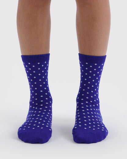 Crew Sock - Micro Blue & White Polka Dot