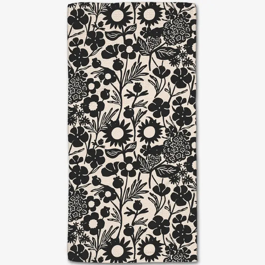 Bar Towel - Black Flower Garden
