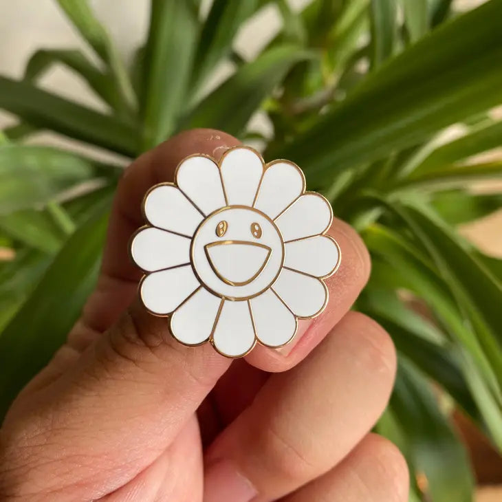 All White Happy Flower Enamel Pin