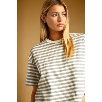 Bold Stripe S/S Top - Heather Grey