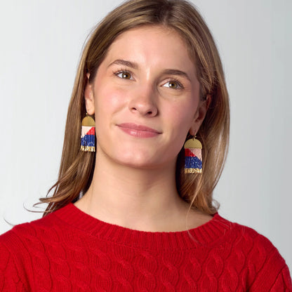 Birdie Geometric Beaded Fringe Earrings Navy, Red, Blush, + Gold