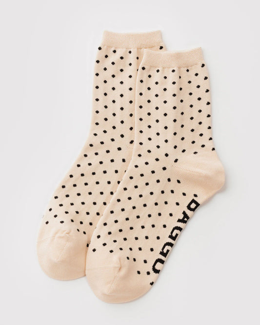 Crew Sock - Micro Cream & Black Polka Dot